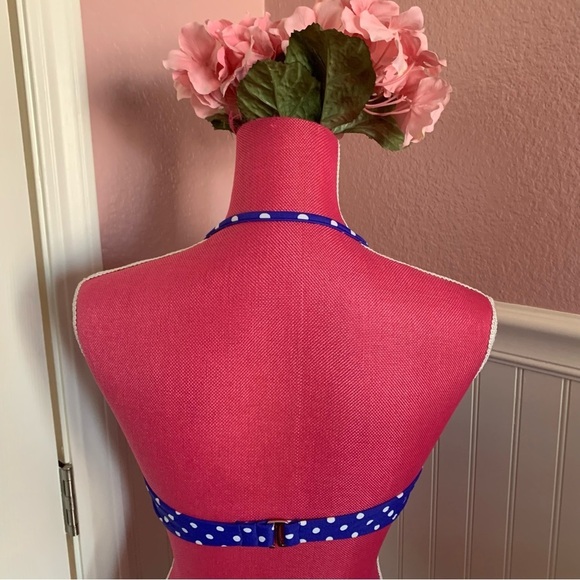👗Never Worn Mossimo Removeable Strapless Blue/White Polka Dot Bikini Top Med - Picture 4 of 5